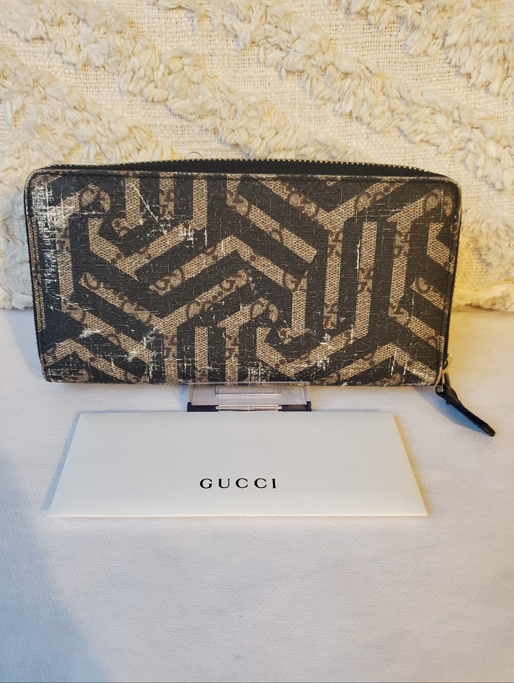Gucci Brown and Black Geometric Zip Wallet